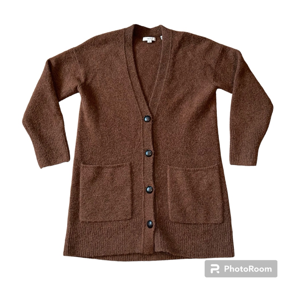 Vince Women’s Front Pocket Wool Alpaca Cardigan Brown Size Small